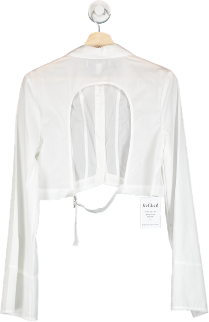 Urban Outfitters White Cropped OPEN BACK Button-Up Shirt UK L