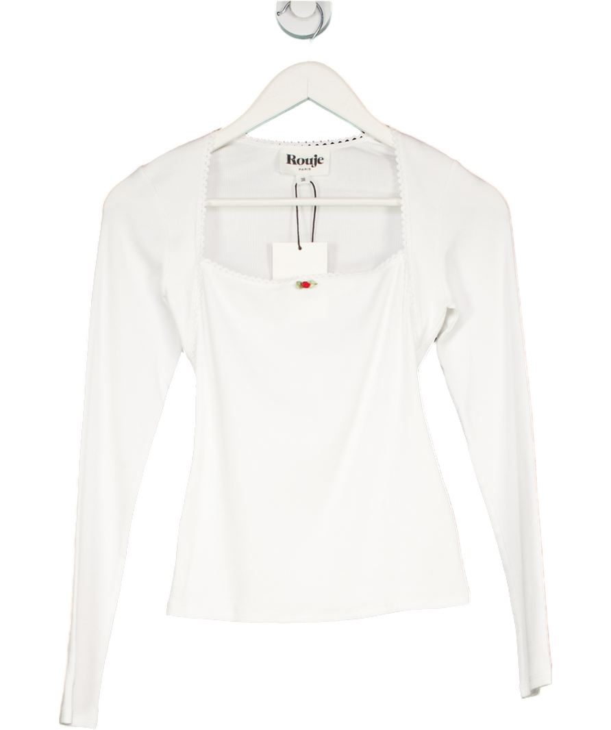 Rouje White Ivanka Long Sleeve Cotton Top UK 10