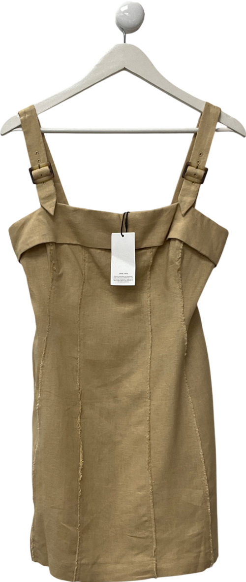 MANGO Beige Linen Dress With Buckle Straps UK M
