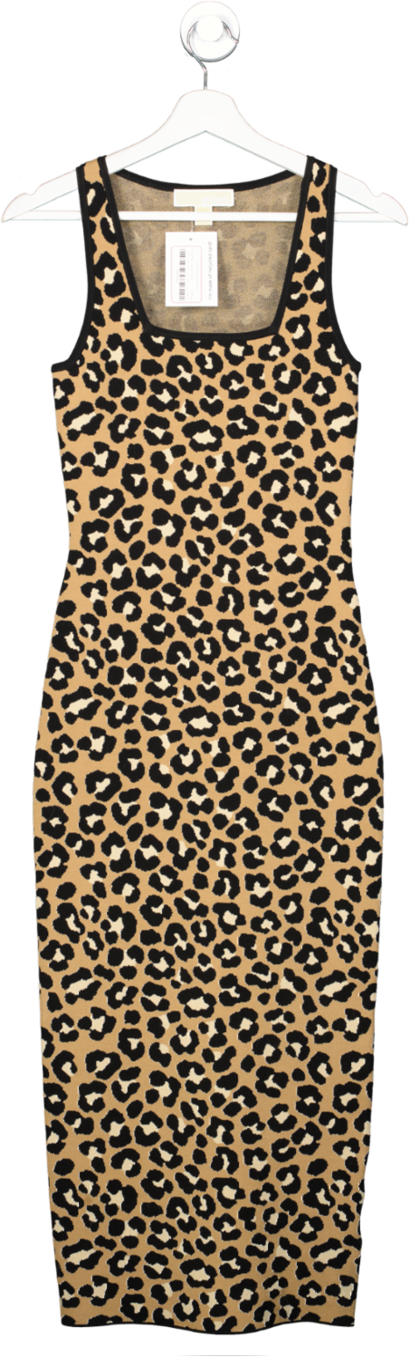 Michael Kors Brown Leopard Jacquard Midi Dress UK XS