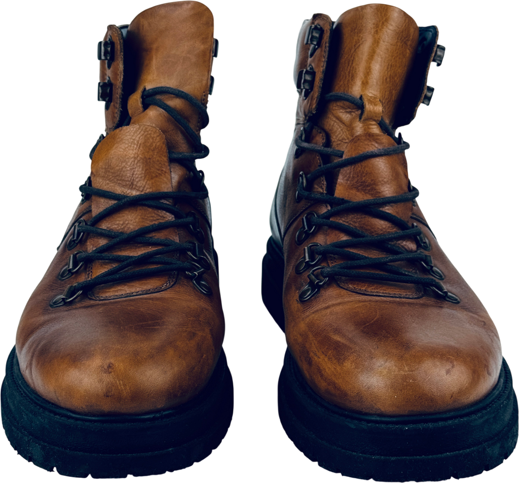 GOODWIN SMITH Tan Brown Luxury Italian Leather Lace Up Boots UK 10 EU 44 👞