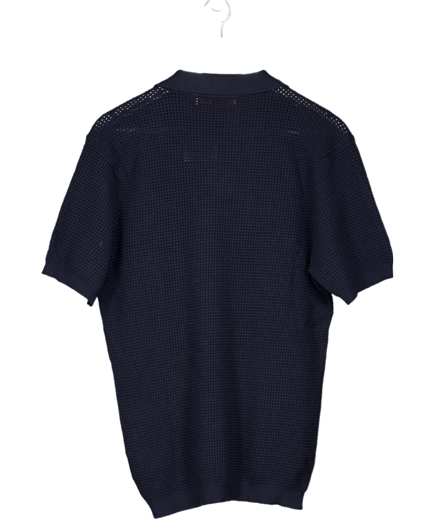 Orlebar Brown Blue Roddy Slim Fit Camp Collar Pointelle Knit Polo Shirt UK M