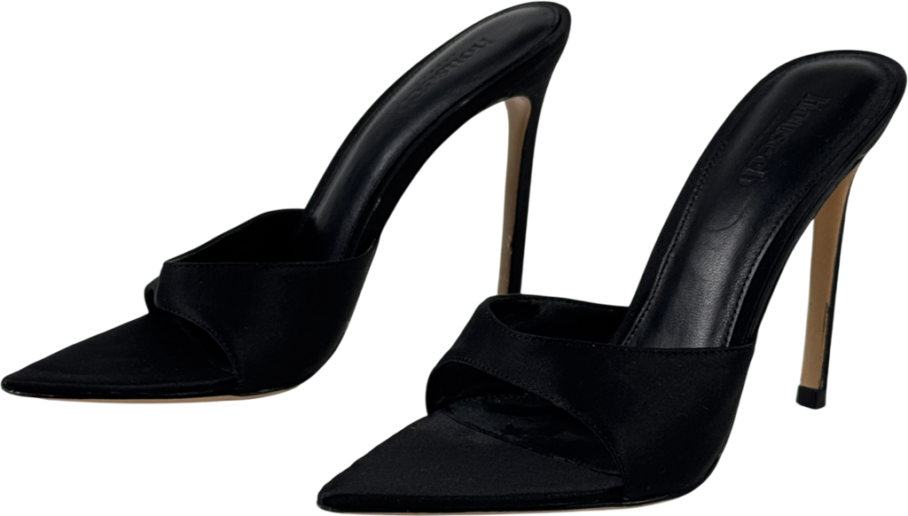 House of CB Bella Black Satin Pointed High Heel Mules UK 3 EU 36 👠