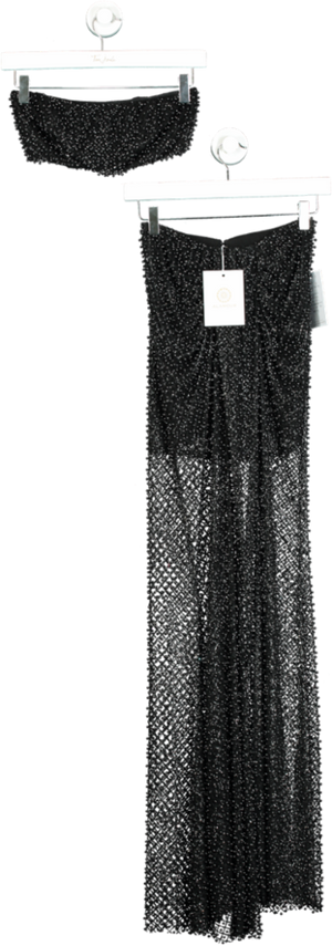 Alamour Black Sequin Maxi Skirt and Crop Top Set XS