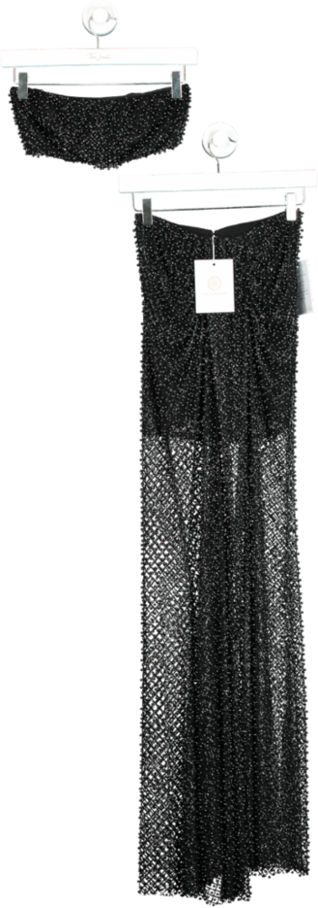 Alamour Black Sequin Maxi Skirt and Crop Top Set XS