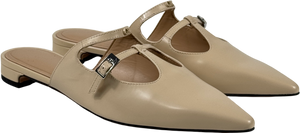 CHARLES & KEITH Beige Leather T-bar Double-strap Mules UK 6 EU 39
