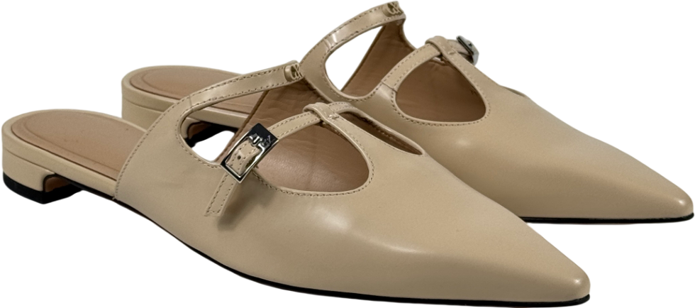 CHARLES & KEITH Beige Leather T-bar Double-strap Mules UK 6 EU 39 👠