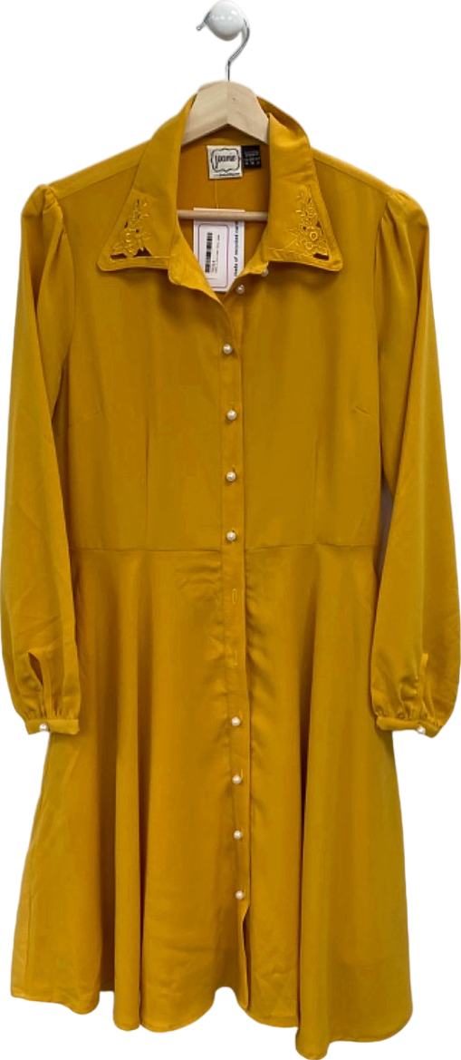 Joanie Yellow Button-Up Shirt Dress UK 10