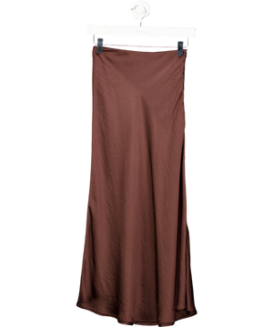 Pixie Market Chocolate Brown Satin Midi Slip Skirt UK XS