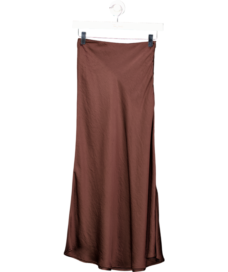 Pixie Market Chocolate Brown Satin Midi Slip Skirt UK XS