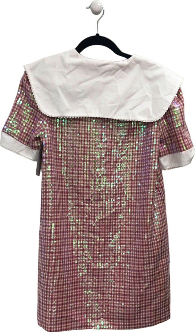 Sister Jane Pink Sequin Gingham Dress Size S