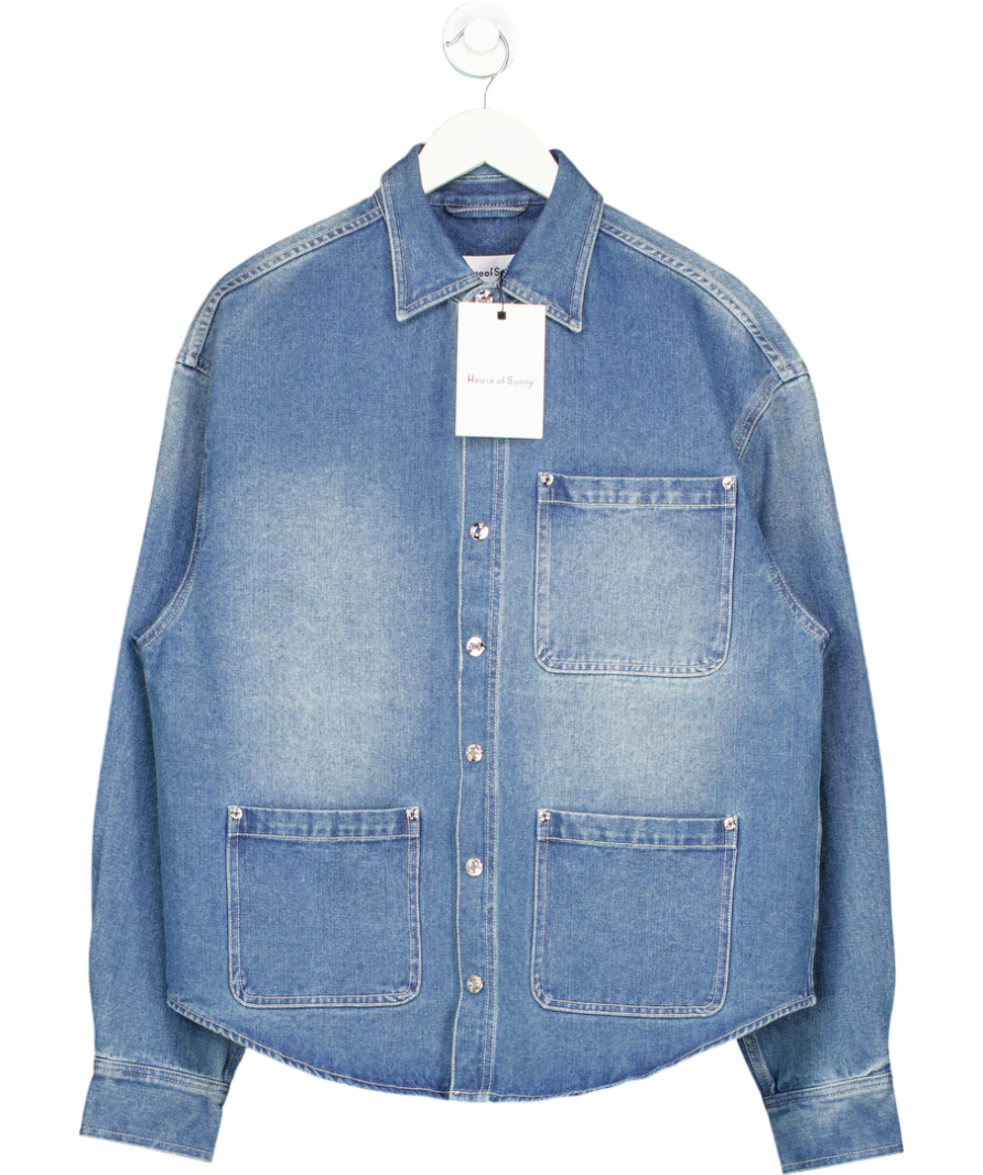 HOUSE OF SUNNY Blue Denim Take A Trip Topstitch Shirt UK S