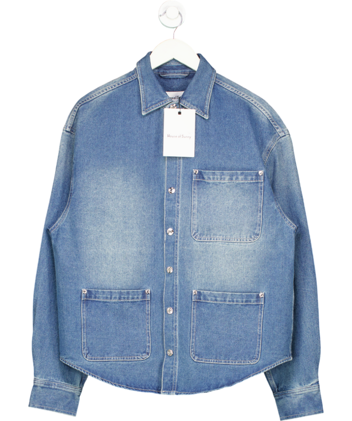 HOUSE OF SUNNY Blue Denim Take A Trip Topstitch Shirt UK S