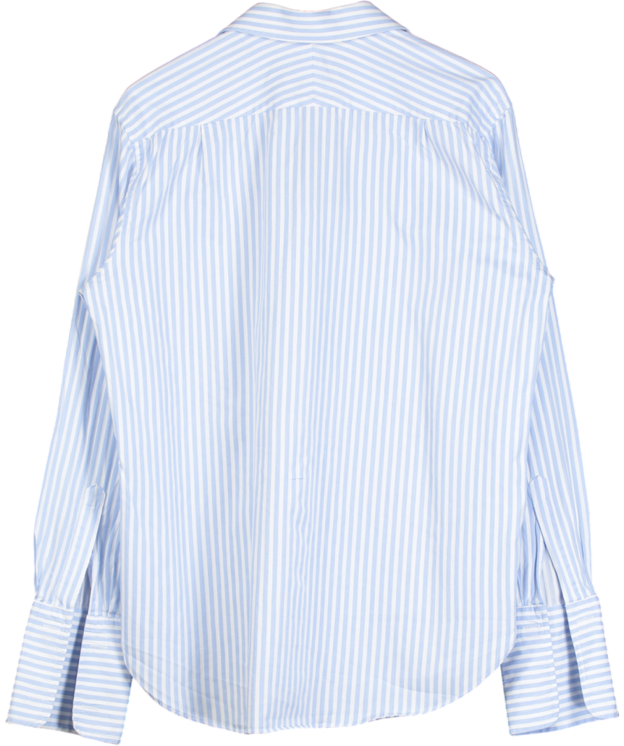 M&S Blue Regular Fit Luxury Cotton Striped Shirt UK 42" CHEST