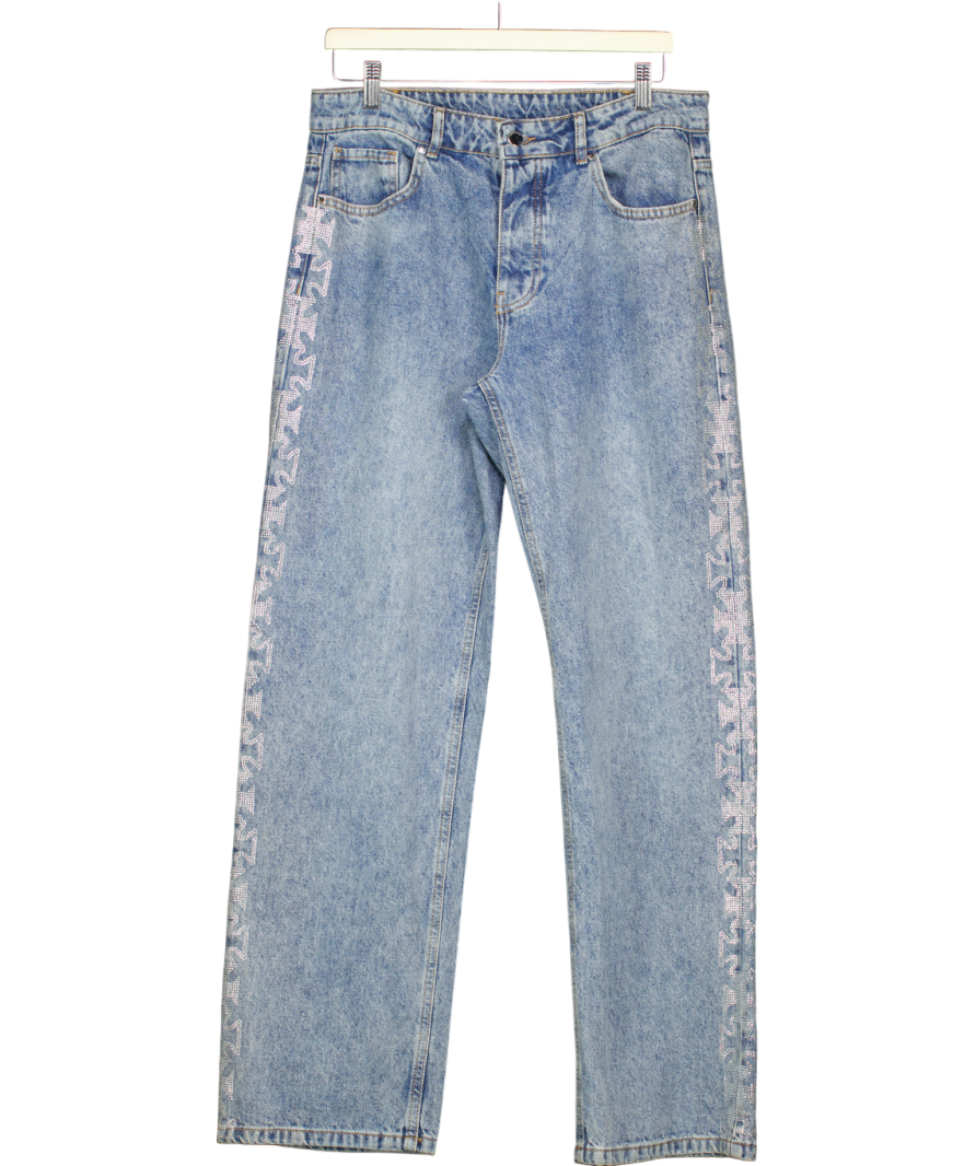 Cernucci Blue Relaxed Rhinestone Motif Jeans W32