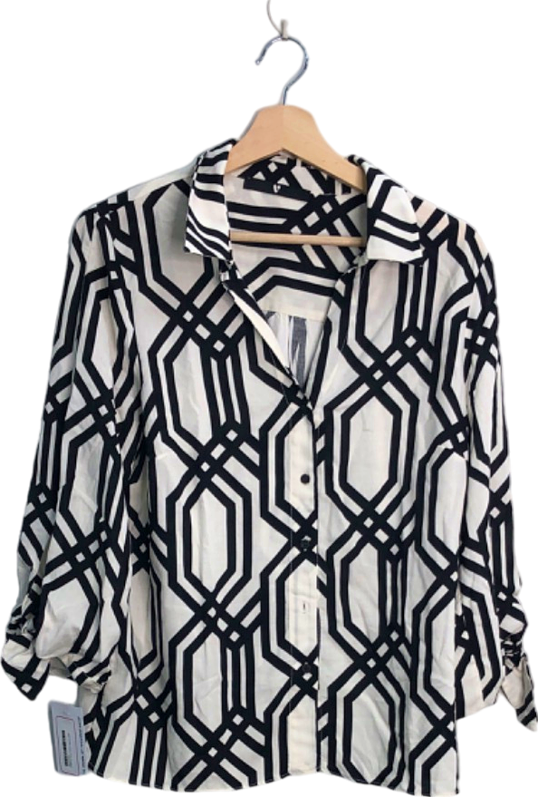 Very Black and White Geometric Print Shirt UK 14