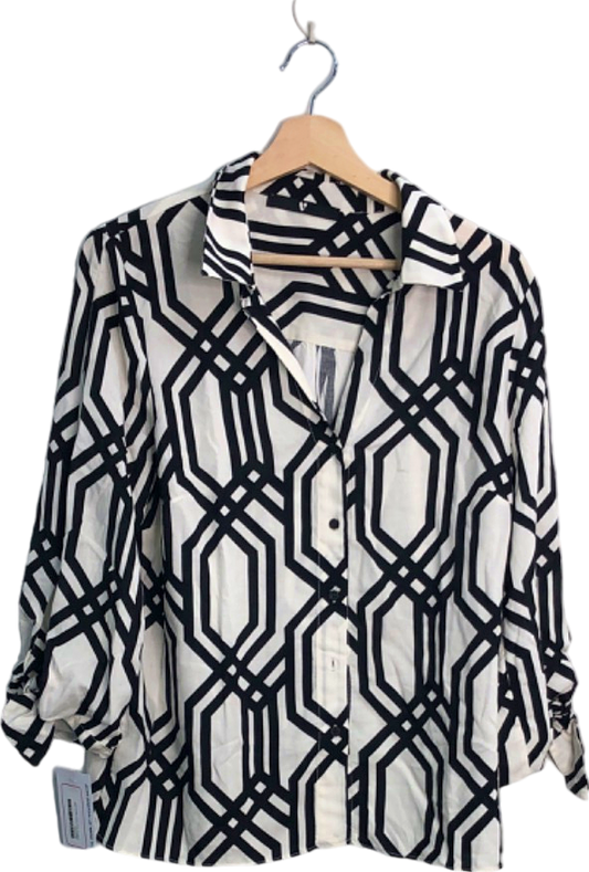 Very Black and White Geometric Print Shirt UK 14