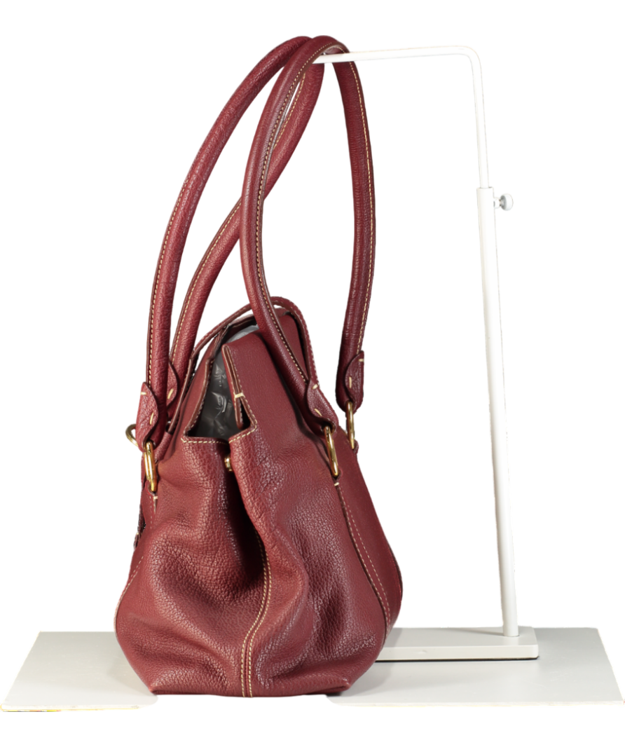 Loro Piana Red Burgundy Pebbled Leather Large Shoulder Bag With Gold LP Charms