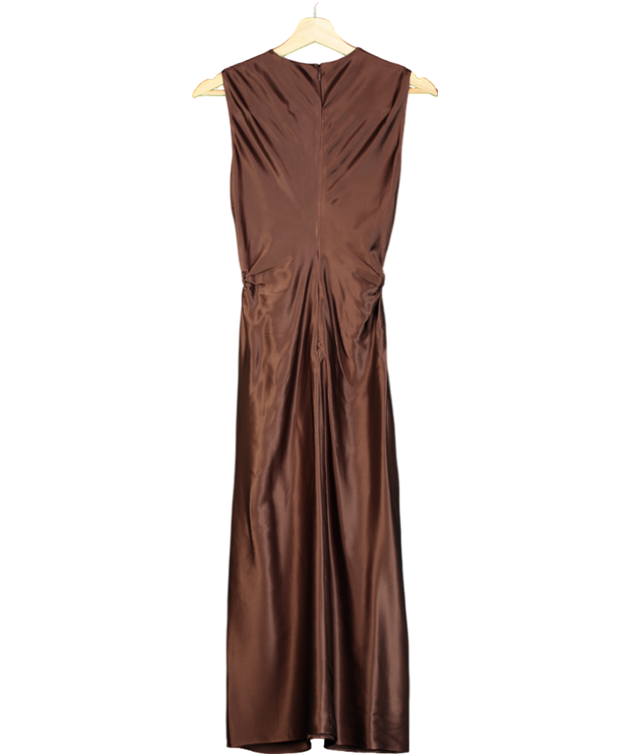LilySilk Brown Sleeveless A-line Silk Dress UK 4