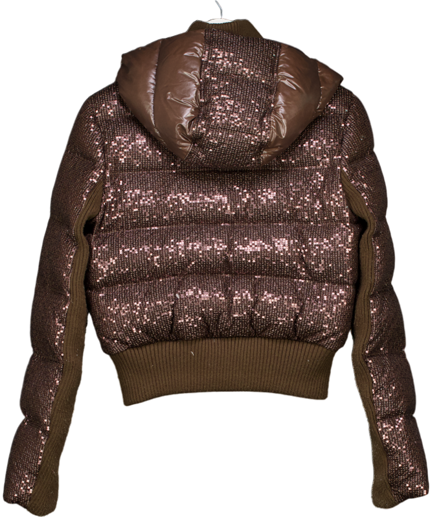 Pinko Chocolate Brown Sequin Puffer Coat UK 12