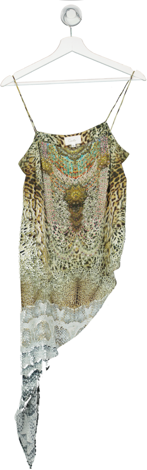 Camilla Multicoloured Embellished Printed 100% Silk-chiffon Top UK S