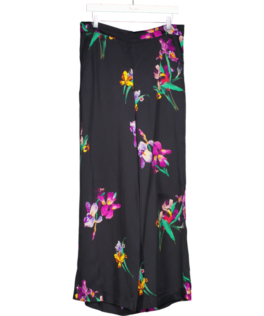 Etro Black Floral Satin Wide Leg Trousers UK 16
