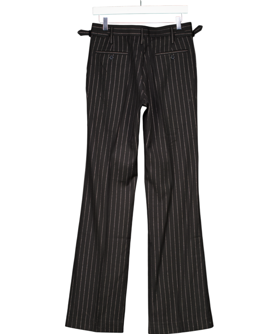 Phix Black Silver Wool & Silk Pinstripe Buckle Flares W28