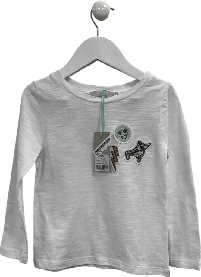 Mintie by Mint Velvet White Roller Badge Long Sleeve T-shirt 3 Years