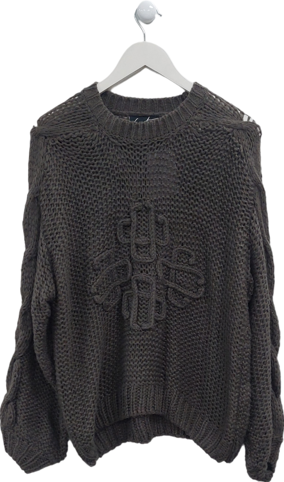 The Couture Club Grey Emblem Plaited Oversize Knit Jumper UK M