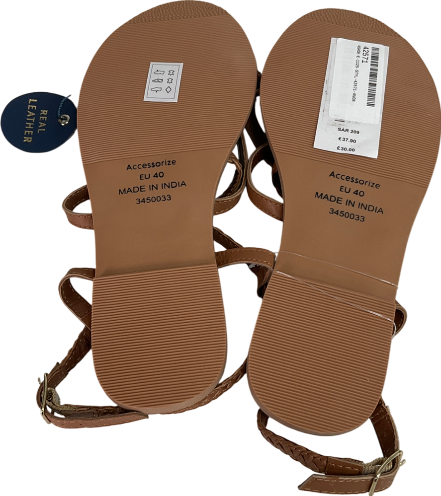 Accessorize Tan Strappy Wide Fit Leather Sandals Tan UK 7 EU 40 👠