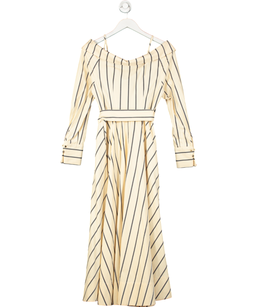 Karen Millen Beige Cotton Stripe Belted Woven Maxi Dress UK 6