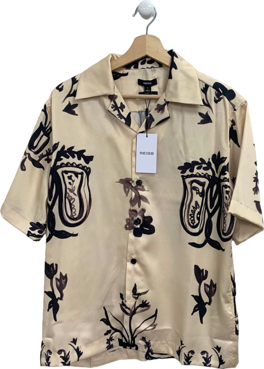 Reiss Beige Printed Short Sleeve Shirt UK S