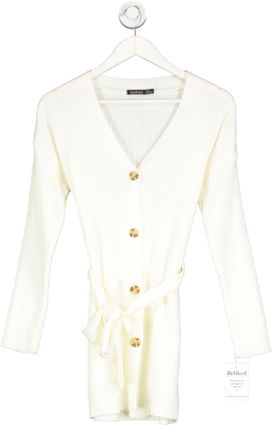 boohoo White Knitted Longline Cardigan UK 8