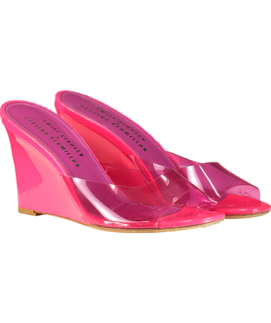 Emili Sindlev X Bettina Vermillon Pink Britney Pvc-patent Leather Wedge Mules UK 5 EU 38 👠