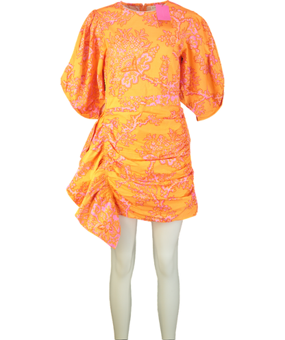 Rhode Resort Orange Pia Puff Sleeve Dress UK 6