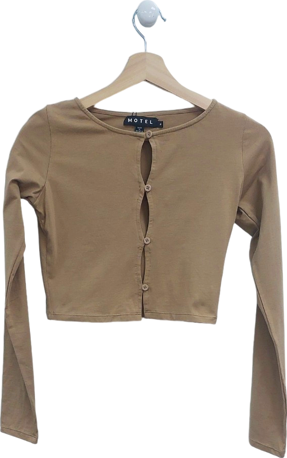 Motel Beige Long Sleeve Button Crop Top UK M