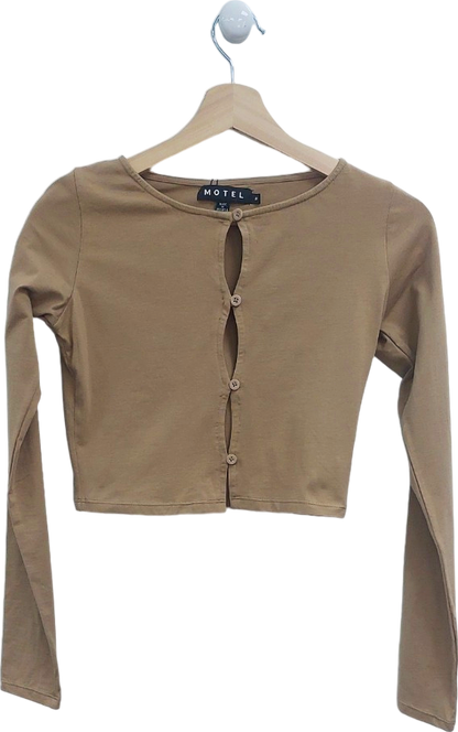 Motel Beige Long Sleeve Button Crop Top UK M