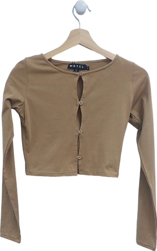 Motel Beige Long Sleeve Button Crop Top UK M