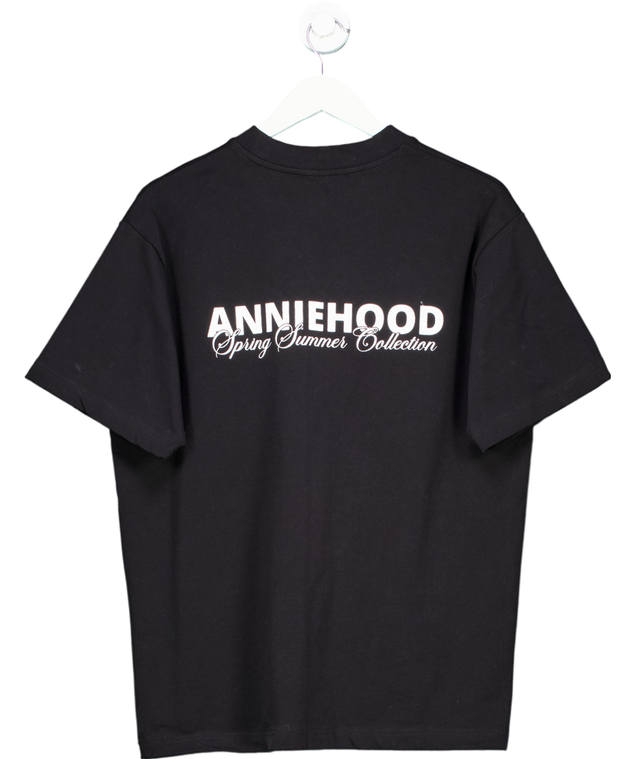 Annie Hood Black Logo Print Cotton T-shirt UK S