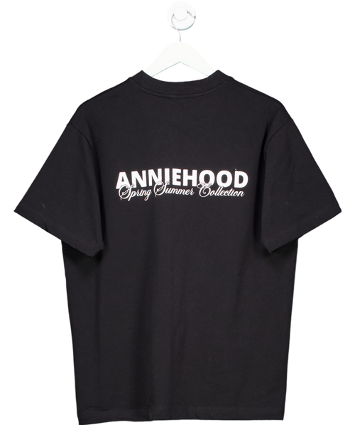 Annie Hood Black Logo Print Cotton T-shirt UK S
