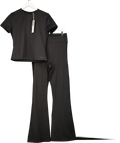 Lovall Black Ultimate Short Sleeve Everyday T-shirt And Flared Leggings Set UK 18