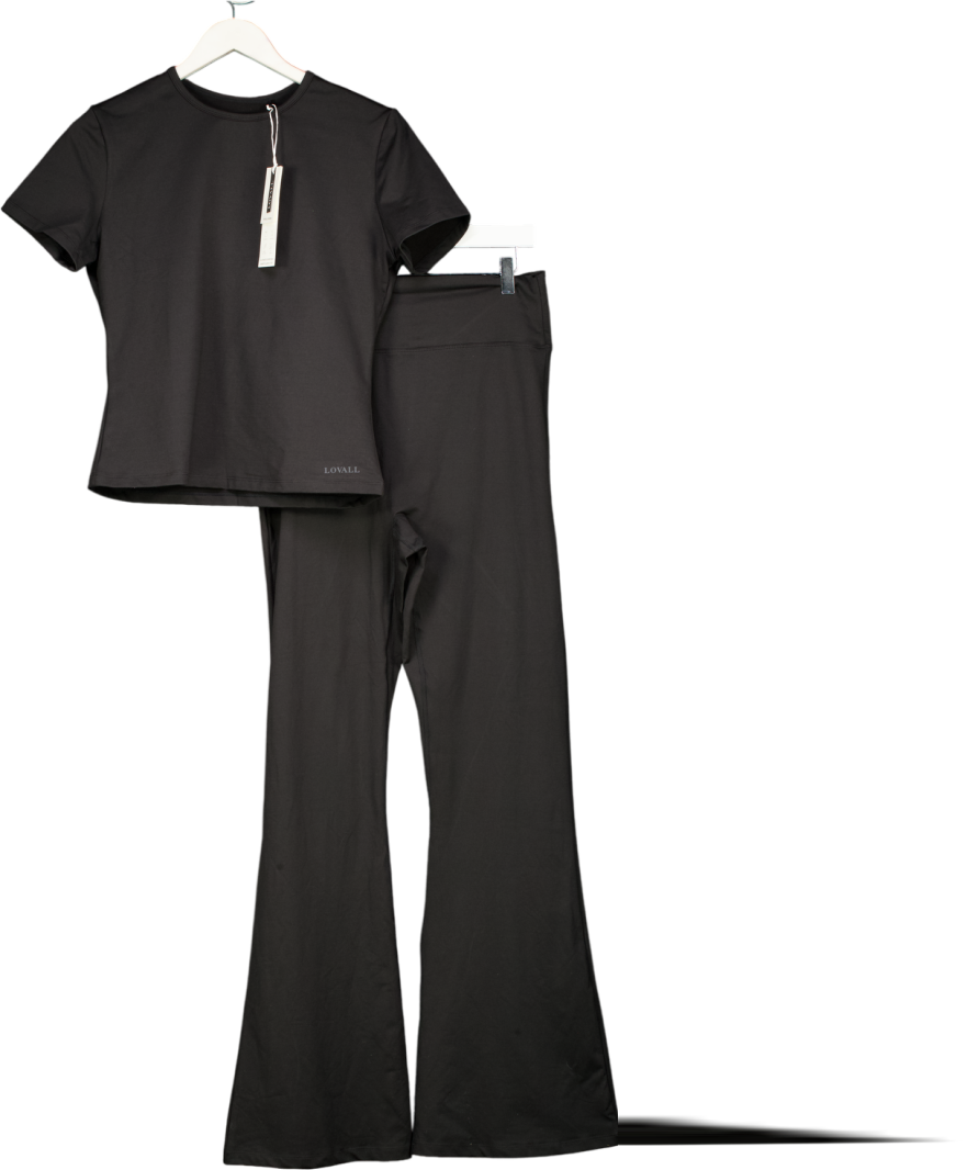 Lovall Black Ultimate Short Sleeve Everyday T-shirt And Flared Leggings Set UK 18