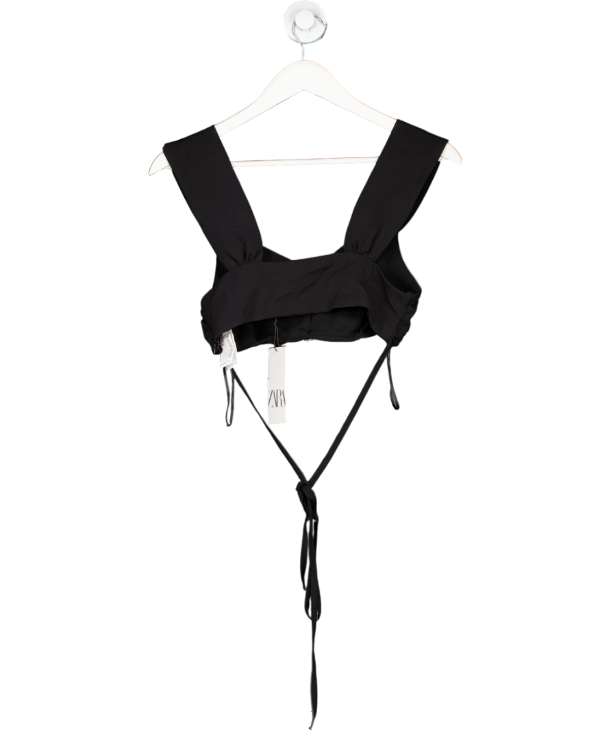 ZARA Black Diamante Button Detail Top UK XS