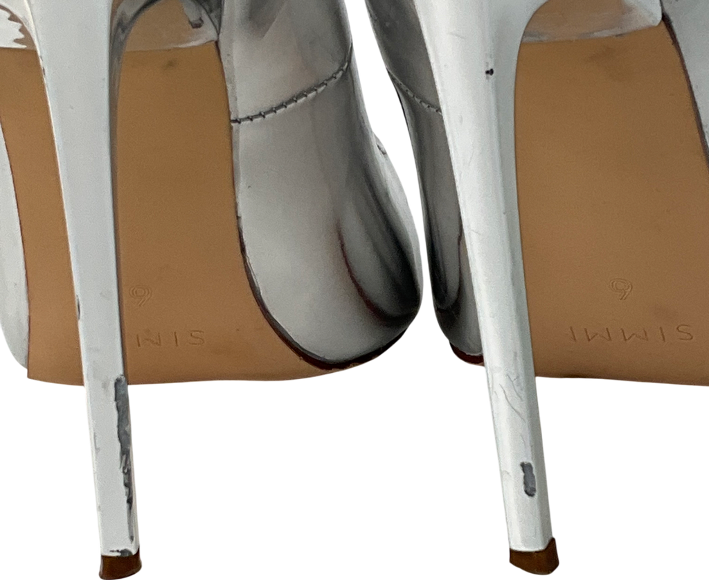 Simmi London Metallic Agathia Silver Mirror Stiletto Court Heels UK 6 EU 39 👠