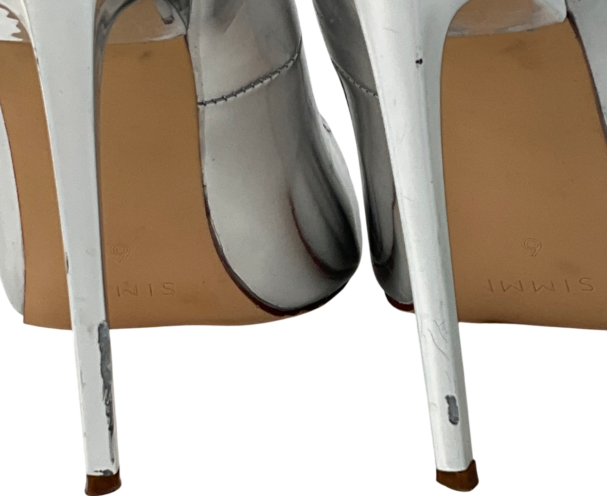 Simmi London Metallic Agathia Silver Mirror Stiletto Court Heels UK 6 EU 39 👠