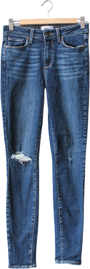 PAIGE Mid Blue Hoxton Ultra Skinny Ripped Knee Jean W26
