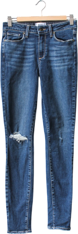 PAIGE Mid Blue Hoxton Ultra Skinny Ripped Knee Jean W26