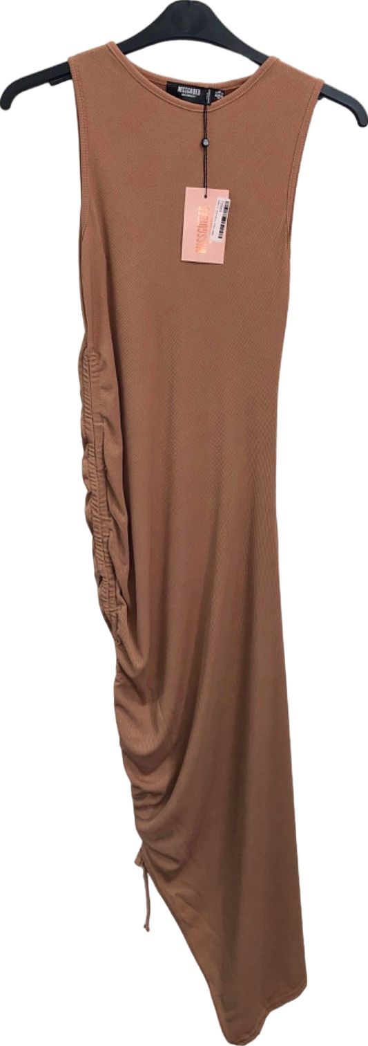 Missguided Brown Ribbed Asymmetrical Maternity Dress UK 8