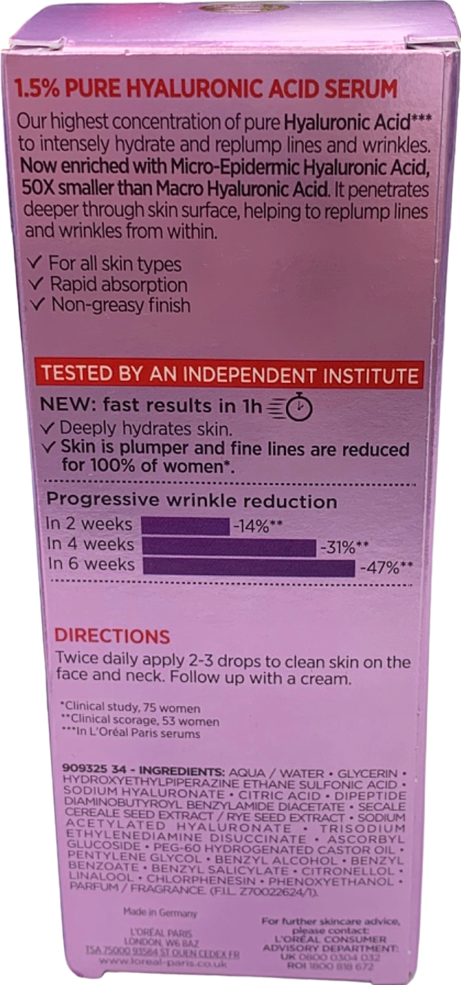 L'Oréal Revitalift Filler 1.5% Pure Hyaluronic Acid Anti-Wrinkle Serum 30ml