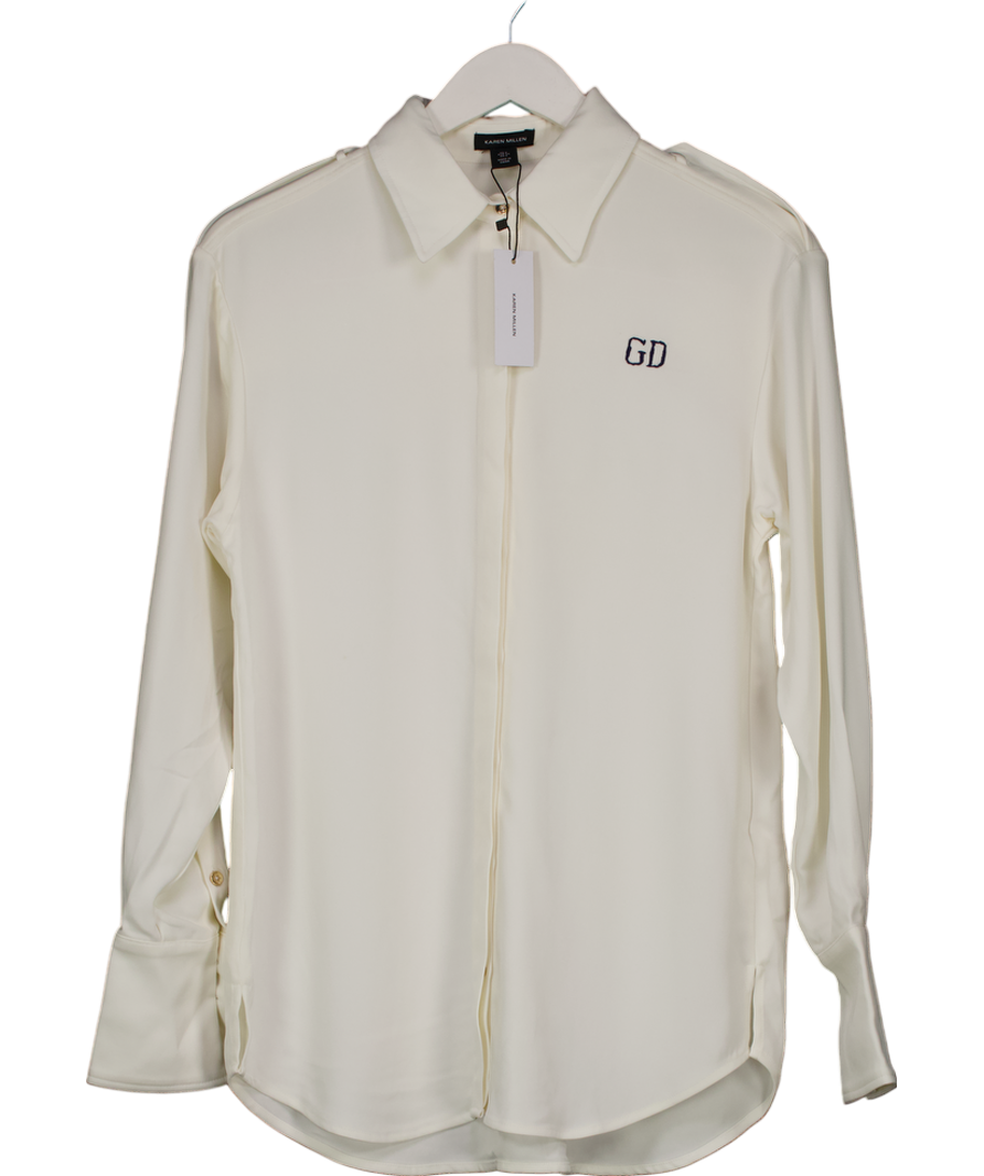 Karen Millen White Premium Viscose Crepe Long Sleeved Collared Top UK 6